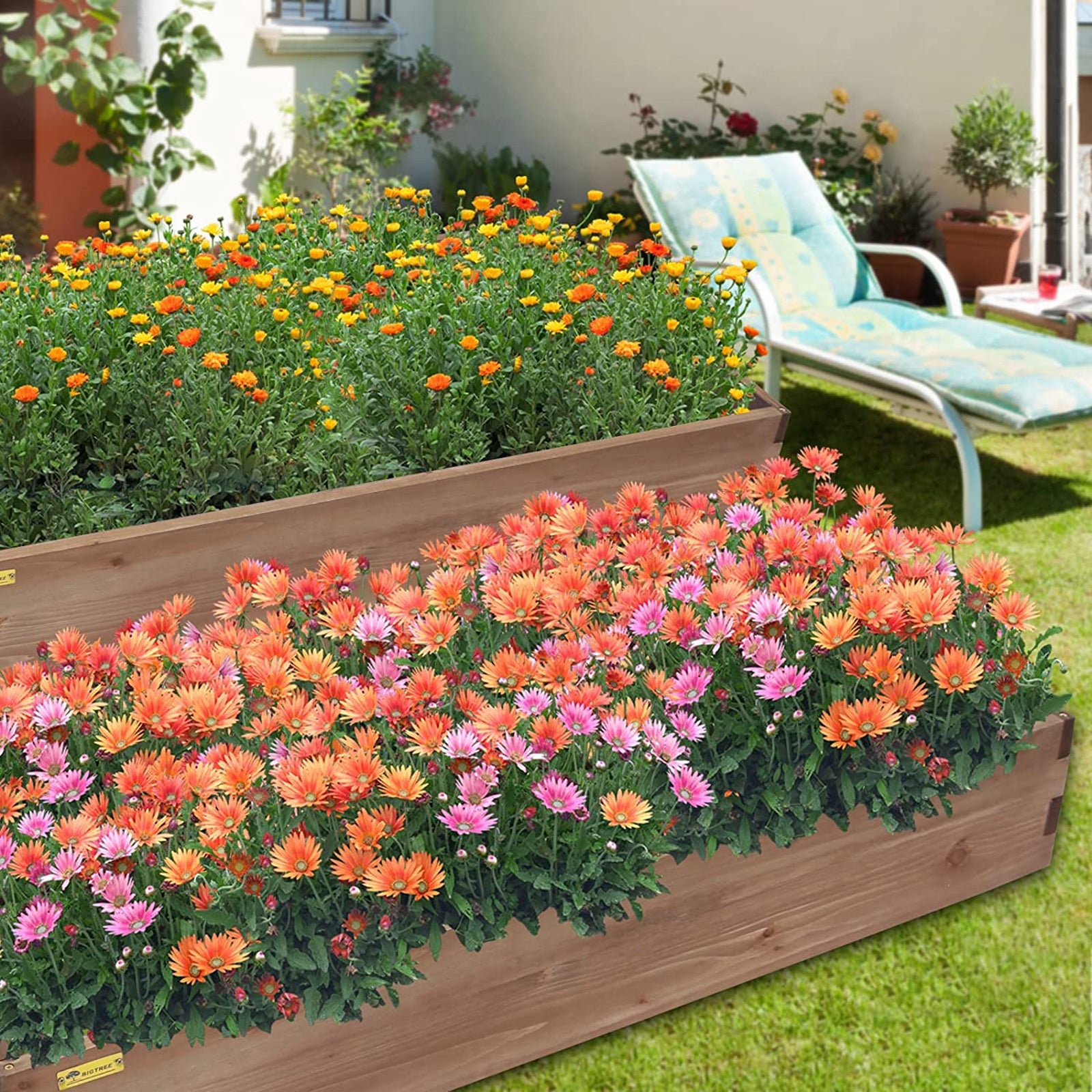 BIGTREE Outdoor Raised Garden Bed Wood Vegetable Planter Box 47x24x8in