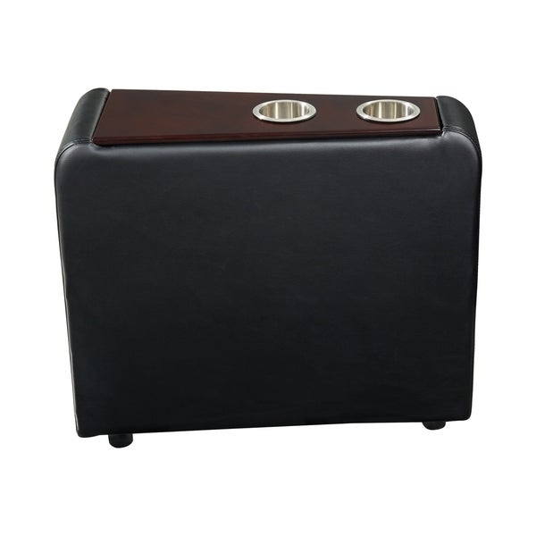 Leatherette Console with 2 Removable Metal Cup Holders， Black and Silver