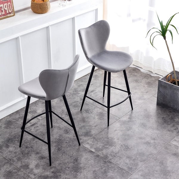 Velvet Chair Barstool Dining Counter Height Chair (Set of 2)