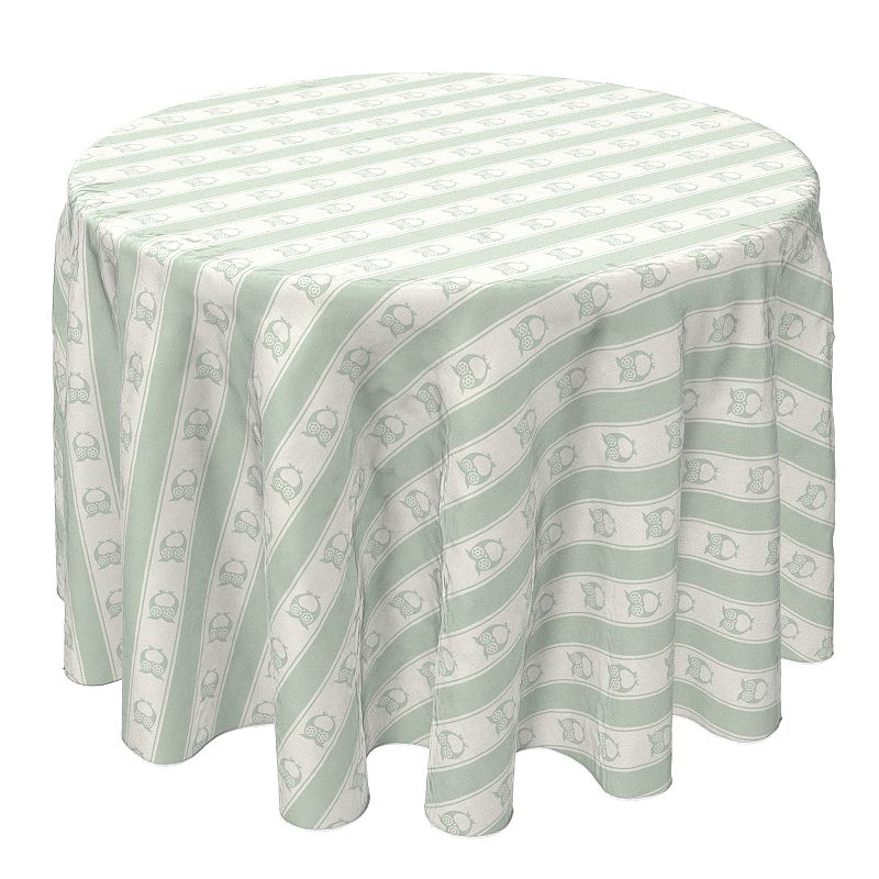 Round Tablecloth， 100% Cotton， 60 Round， Pastel Owl Stripe