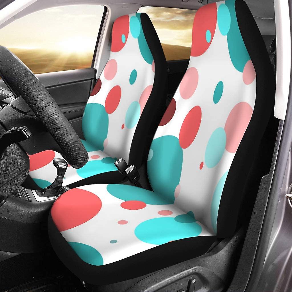 Set Of 2 Car Seat Covers Pink Green Polka Dot Universal Auto Front Seats Protector Fits For Car，suv Sedan，truck