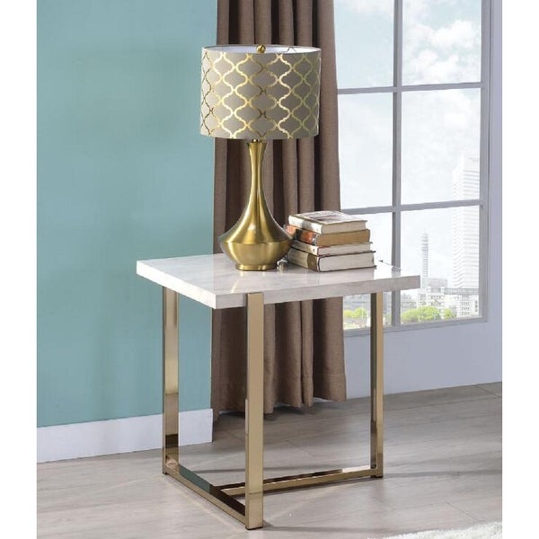 Modern Feit End Table in Faux Marble and Champagne