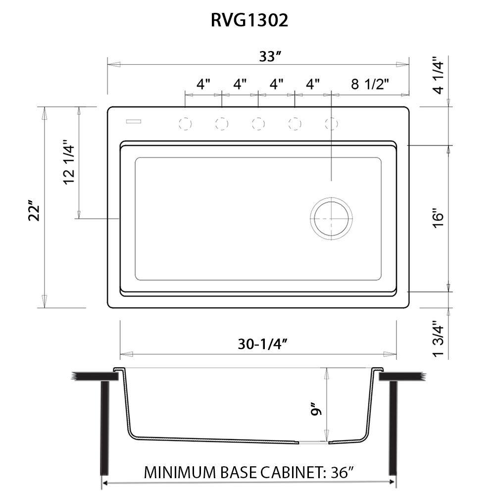 Ruvati epiStage Matte Black Granite Composite 33 in. Single Bowl Drop-In Workstation Kitchen Sink RVG1302BK