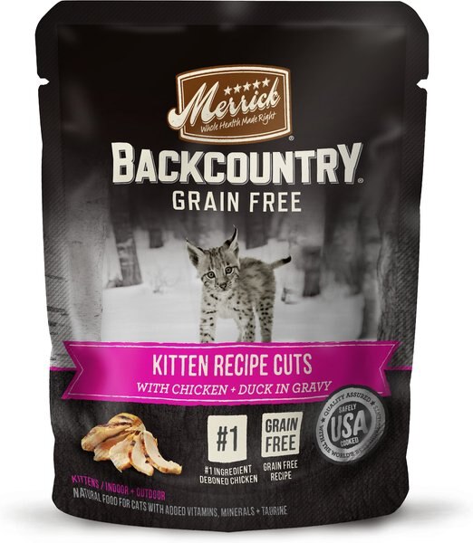 Merrick Backcountry Grain-Free Kitten Recipe Cuts Chicken and Duck in Gravy Cat Food Pouches