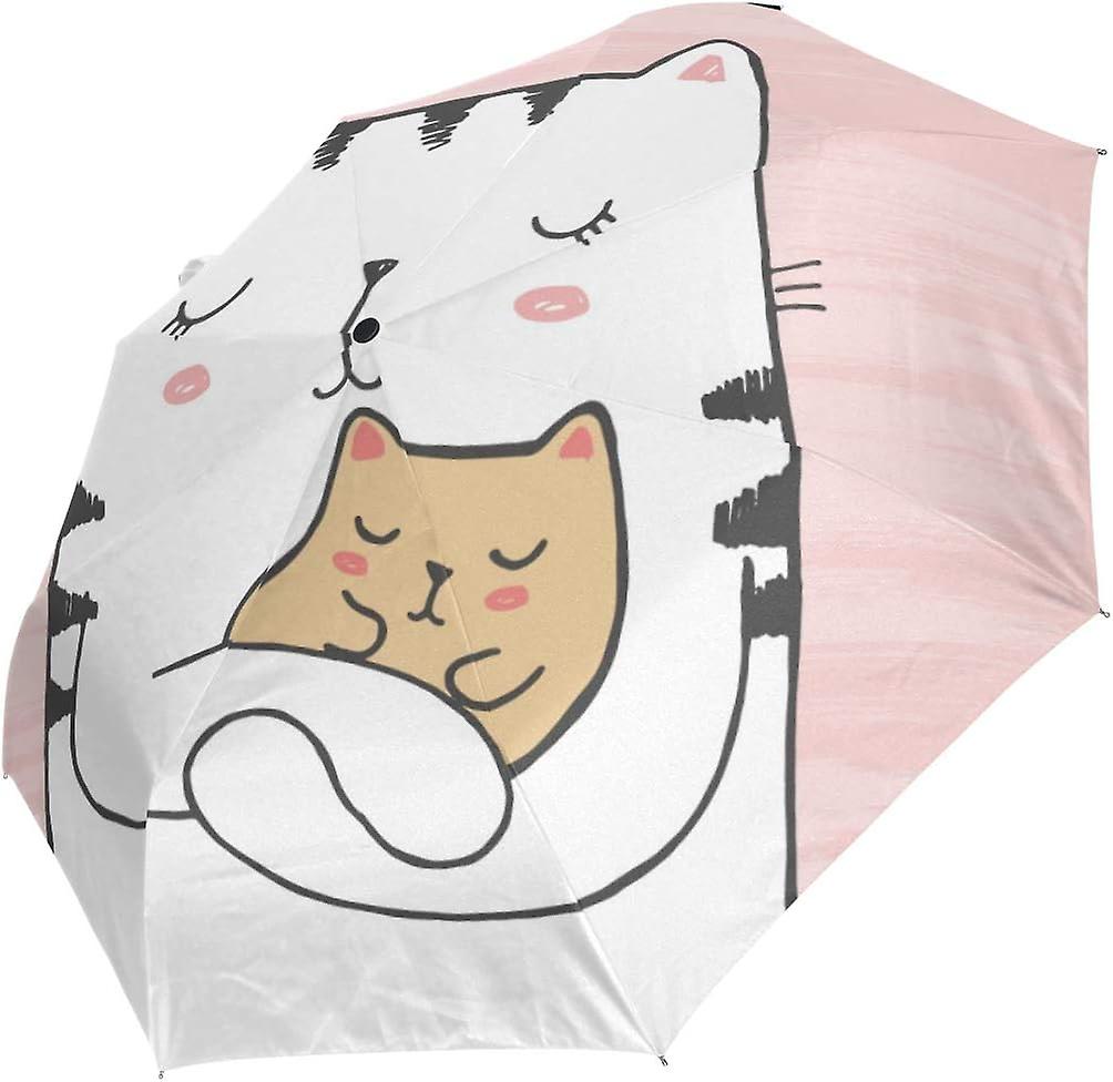 Travel Umbrella Automatic Windproof Foldable Umbrella White Cat Hugs Baby