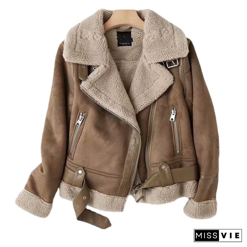 Faux Fur Lined Leather Shearling Moto Jacket