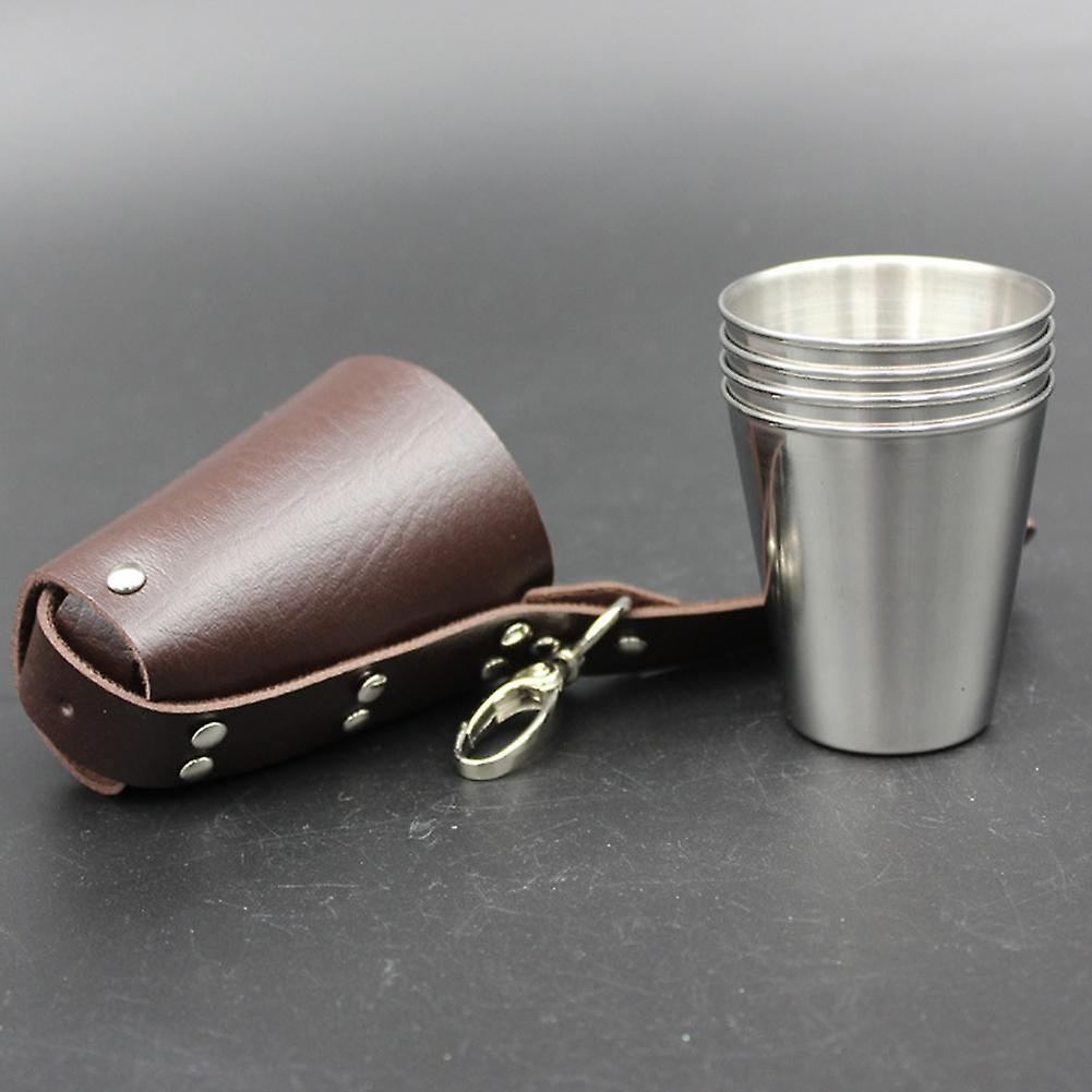 4pcs 70ml Steel Wine Glasses Portable Beer Key Chain Outdoor Cup Camping Whiskey Travel Set