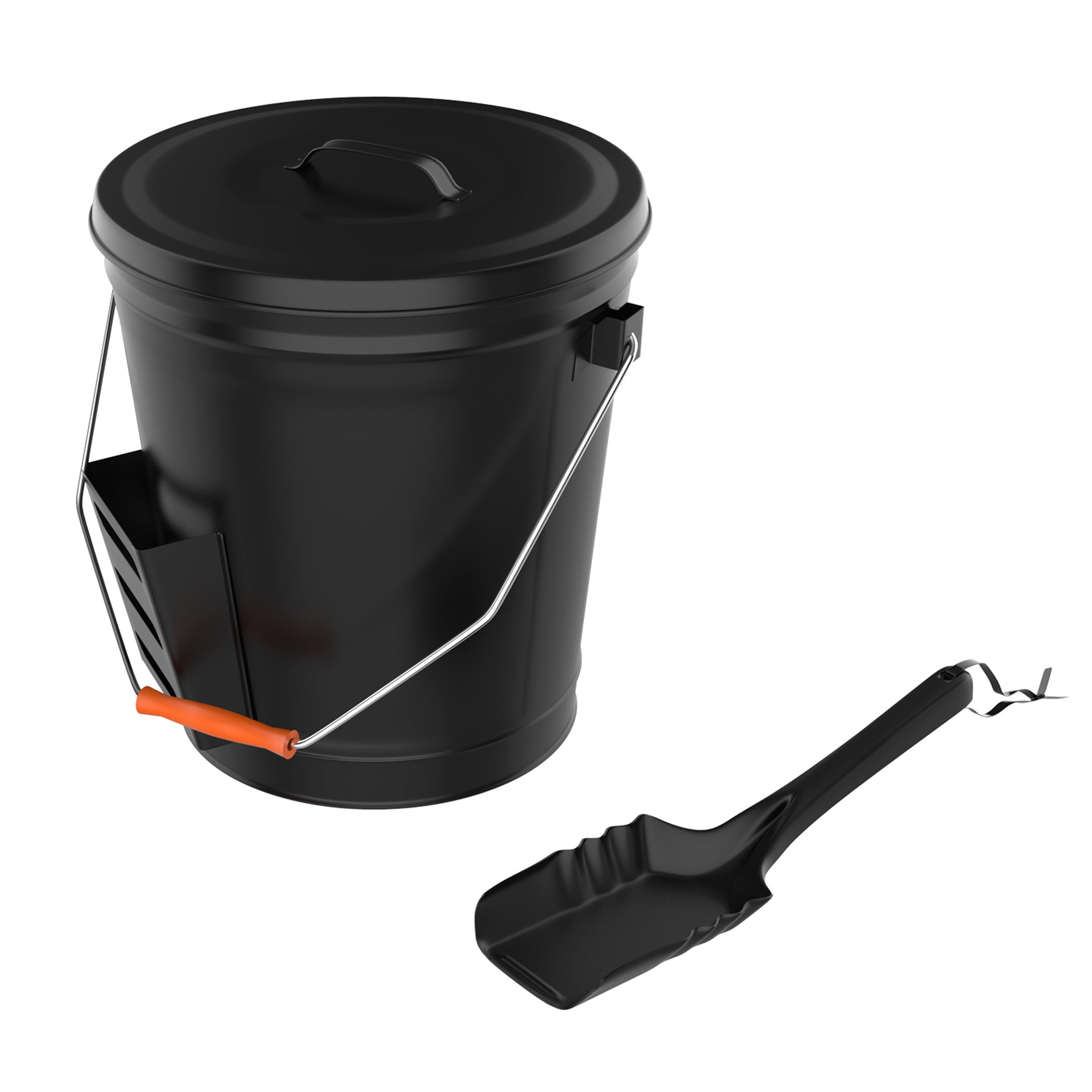 Pure Garden Ash Bucket， Steel， Secure Lid， Black