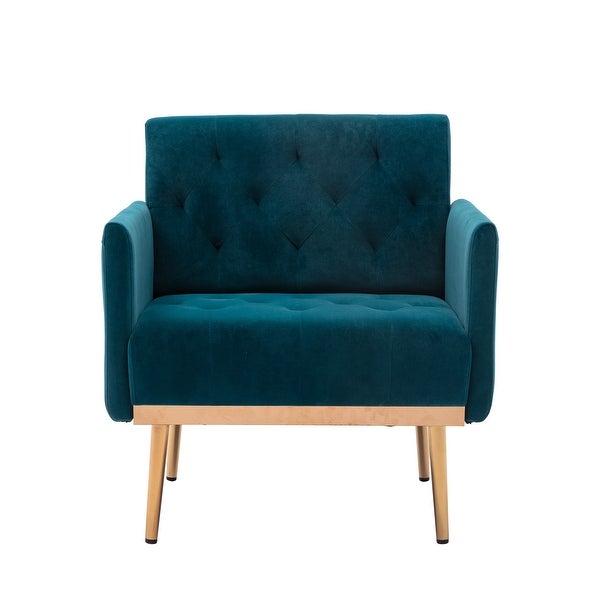 Modern Accent Leisure Chair with Tufted Cushion BackandSeat， Flared Arms and Tapered Rose Golden Legs