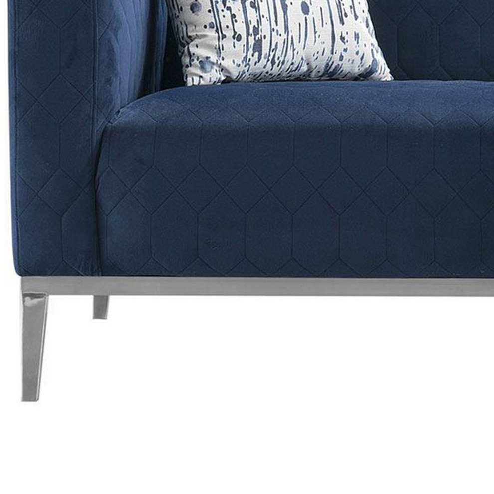 Fabric Loveseat With Diamond Stitching Details And Metal Base  Navy Blue   Contemporary   Loveseats   by VirVentures  Houzz