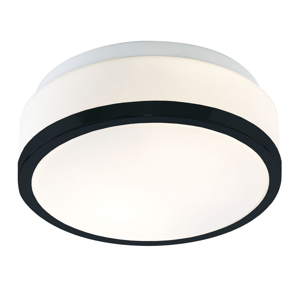 Searchlight 7039-28BK Black Bathroom Modern Round Flush Light with Glass Shade 280mm