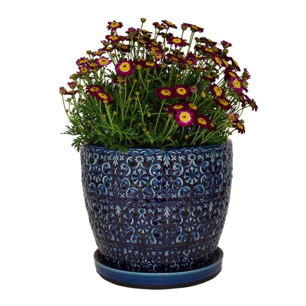 Trendspot 10 in. Dia Blue Mediterranean Bell Ceramic Planter CR11403S-100A