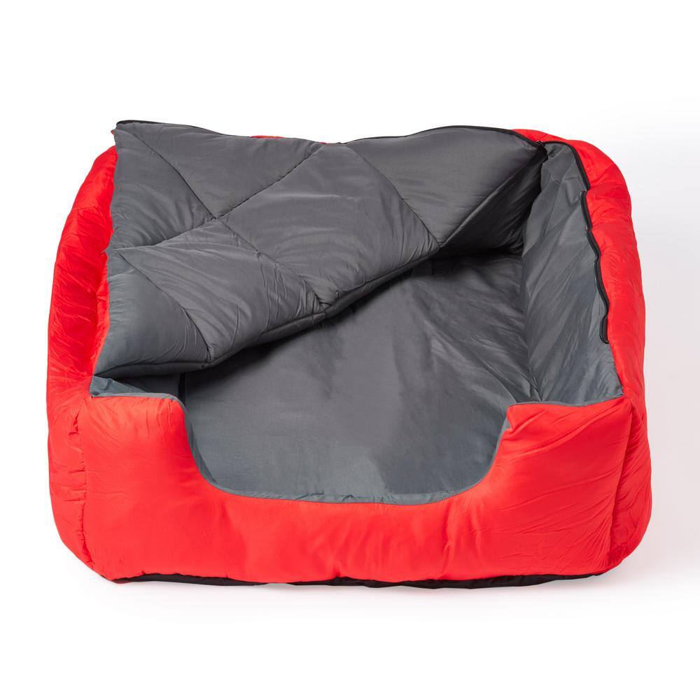 OmniCore Designs 40 in. x 30 in. x 12 in. Pet Sleeping Bag with Zippered Cover and Insulation Use as Pet Beds or Pet Mats LGRed 850008244216