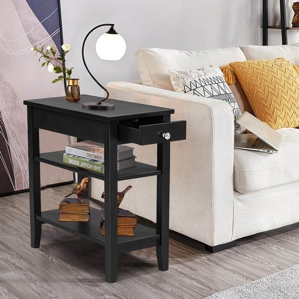 Costway 3-Tier Side End Table with Drawer Double Shelf Narrow - See details