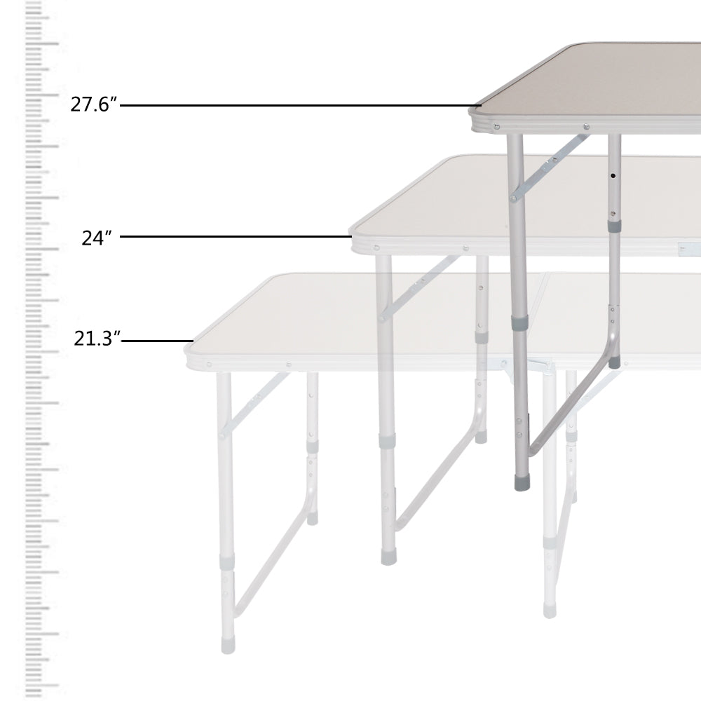 Portable Camping Table， Height Adjustable Aluminum Folding Utility Table with Handle， Lightweight Camp Table That Fold Up for Picnic Beach Patio Outdoor Indoor， 70.86