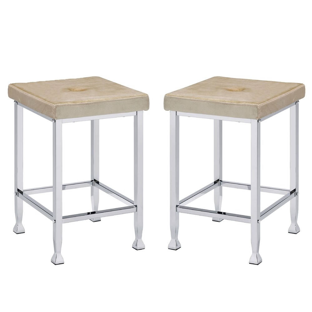 Set of 2 PU Upholstered Counter Height Stool in Beige and Chrome