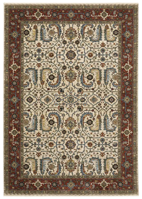 Aberdeen 5 x 8 Red and Ivory Area Rug