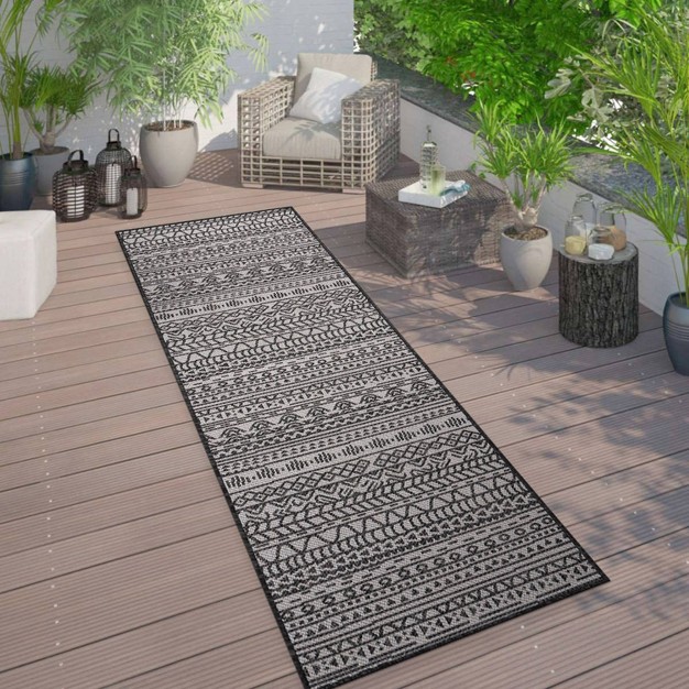 World Rug Gallery Contemporary Geometric Bohemian Textured Flat Weave Indoor outdoor Area Rug