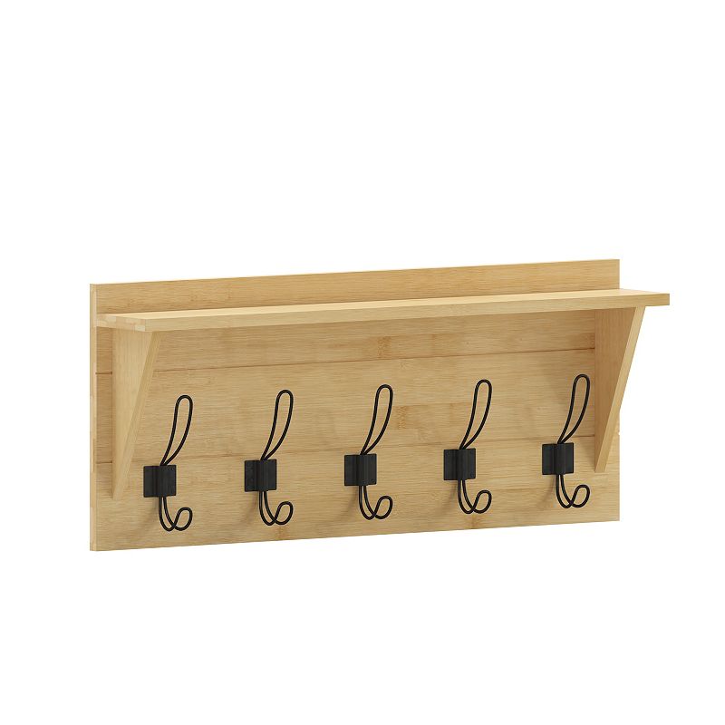 Flash Furniture Daly Wall Mounted 5-Hook Upper Shelf Storage Rack