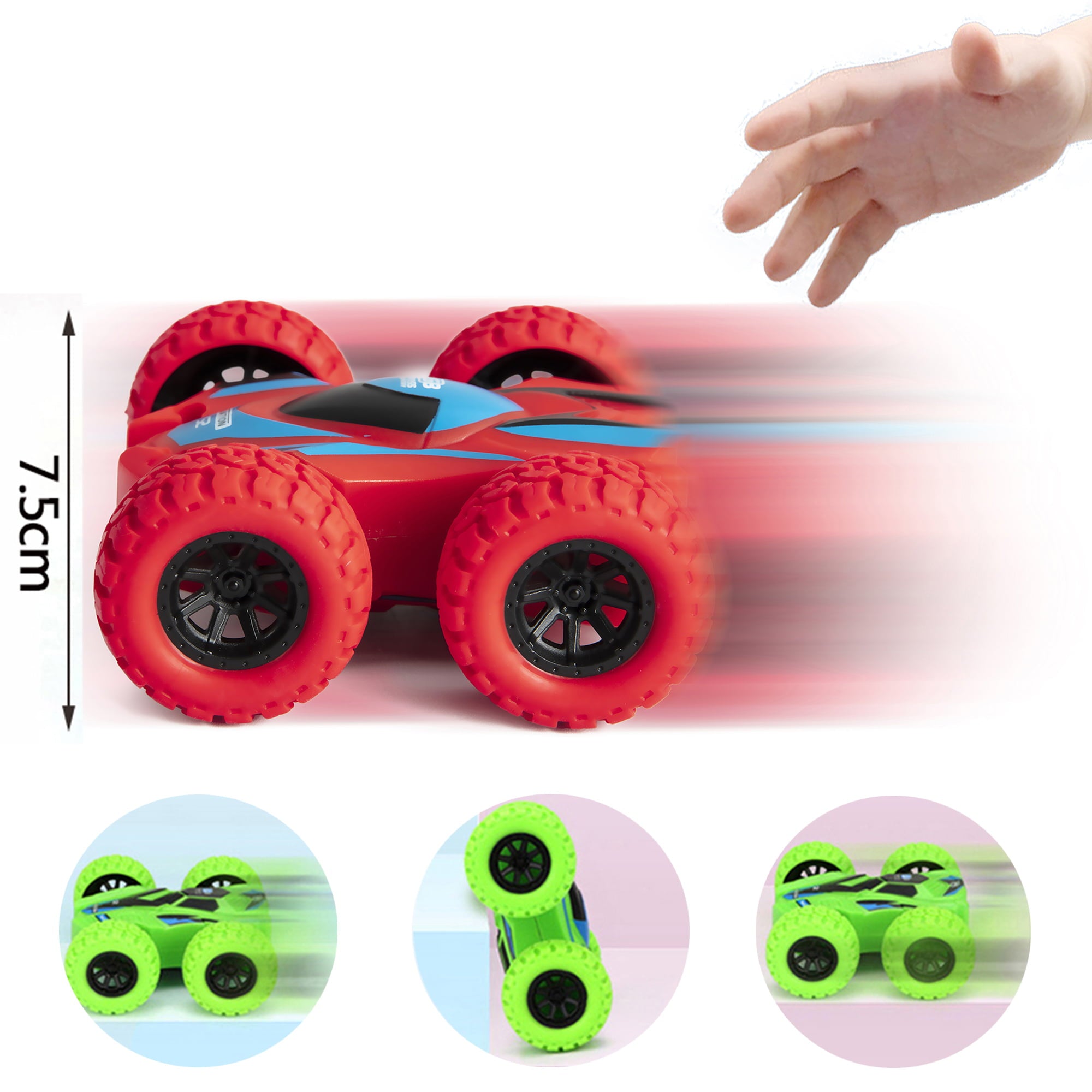 SAYFUT 4 Pack/Set Friction Powered Car Toys， Double-sided Stunt Flip Inertia Car， Push and Go Toy Cars for Toddlers， Powered Pull Back Toys Vehicle 360 Rotation and Flips Off Road Novelty Car Toys