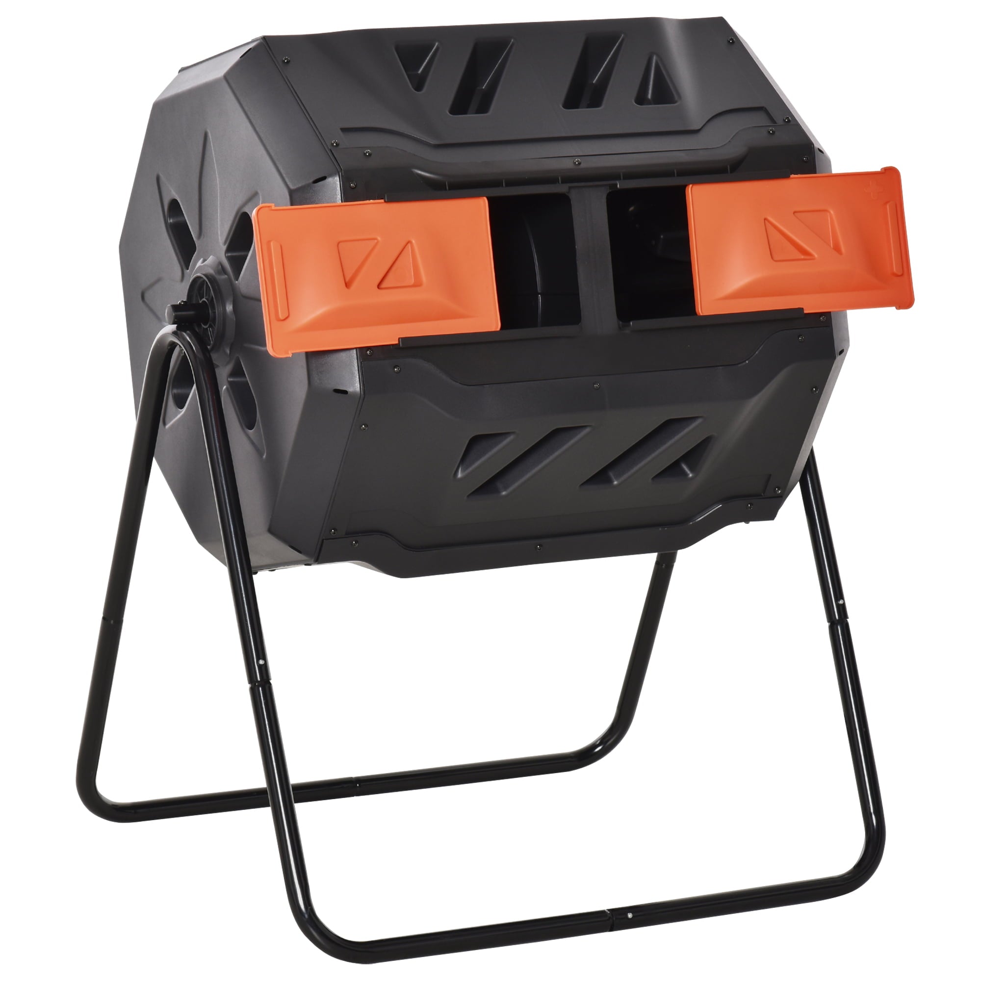 Outsunny Outdoor Tumbling Compost Bin w/ Dual Chamber, Sliding Doors, Orange