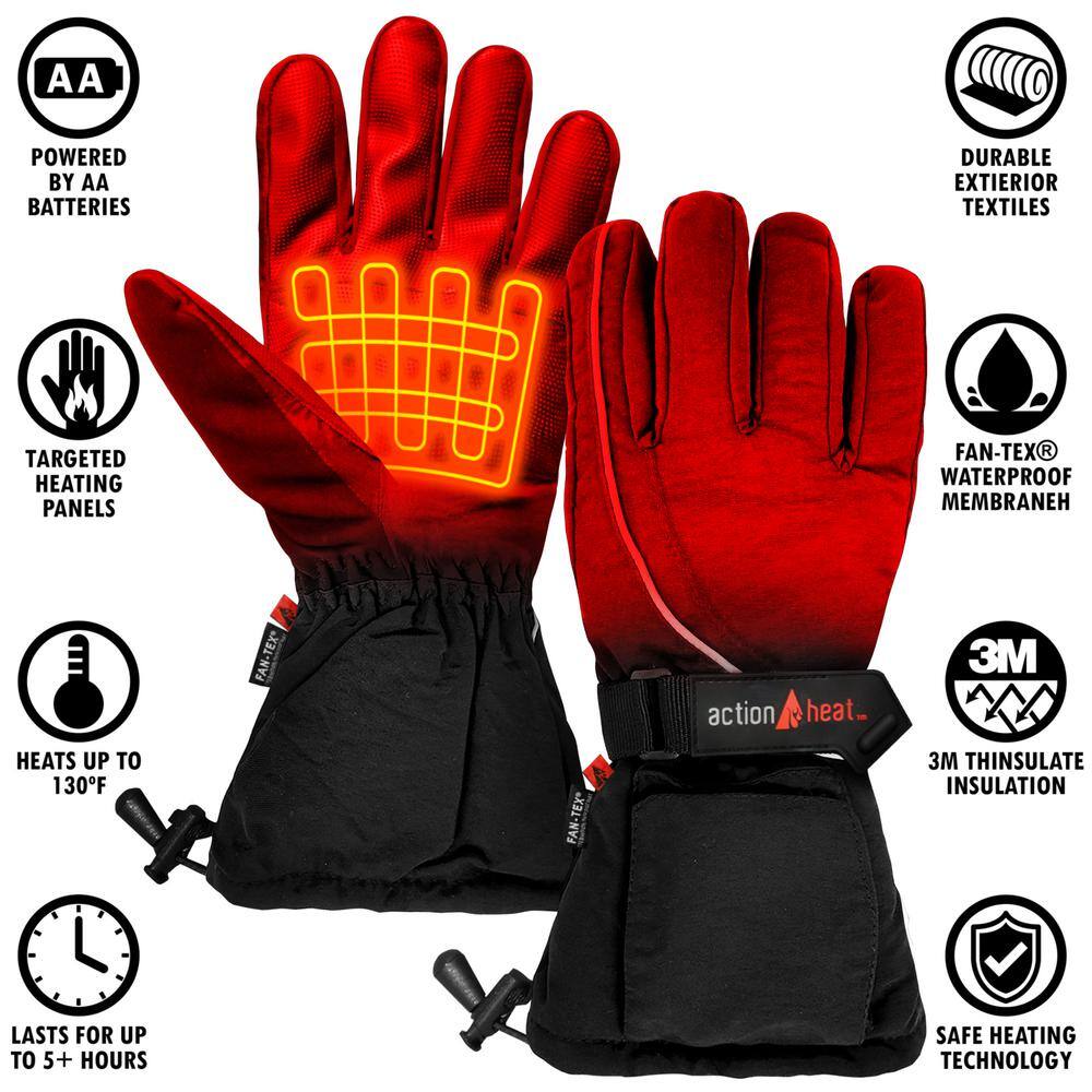 ACTIONHEAT Men's Black AA Battery Heated Gloves AH-GV-AA-01-M