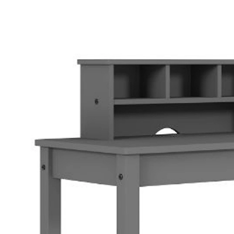 Writing Desk with Wooden Frame and Open Compartments， Gray