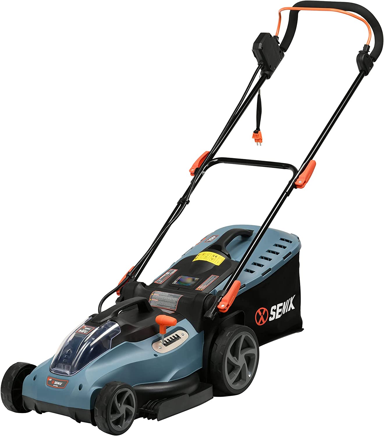 SENIX Electric Lawn Mower， 15-Inch， 58V Max* Cordless Lawn Mower with Brushless Motor， 6-Position Height Adjustment， 2.5Ah Lithium Ion Battery and Charger Included， LPPX5-L， Blue