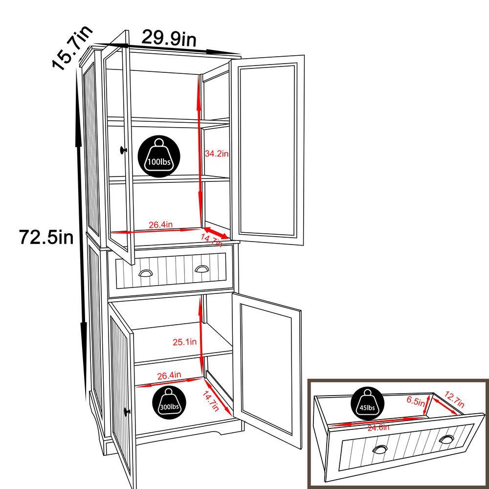 VEIKOUS 72 in. H Off-White Kitchen Storage Pantry Cabinet Closet with Doors and Adjustable Shelves HP0405-11WH