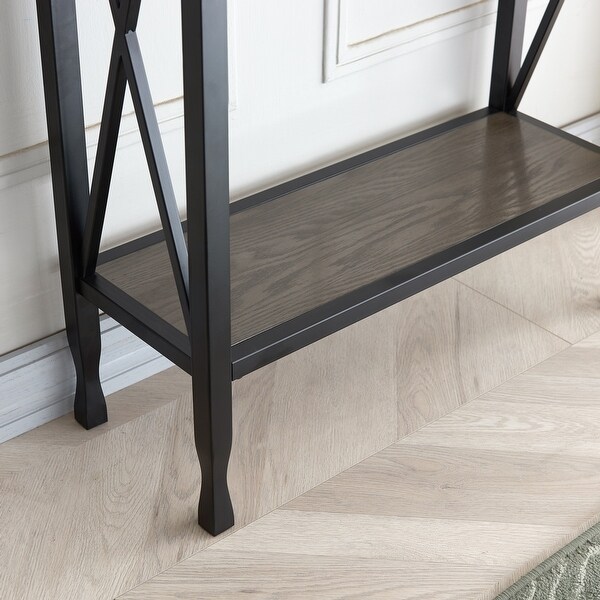 Gray/Matte Black X Design Mixed Wood and Metal Hall Console