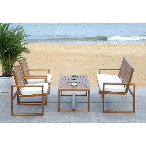 SAFAVIEH Outdoor Living Cushioned Brown Acacia Wood 4piece Patio Set