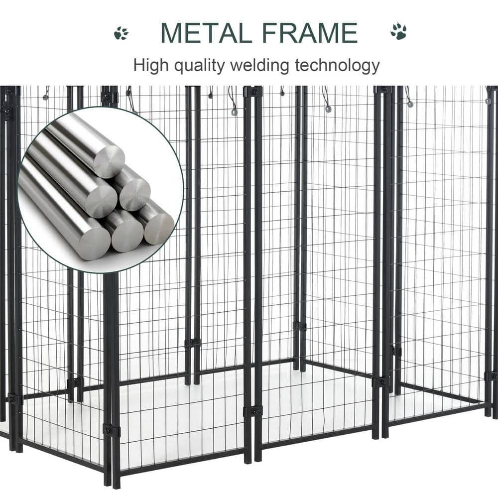 PawHut Black Steel 6 ft.  x 4 ft.  x 6 ft.  0.0005 -Acre In-Ground Dog Fence Dog Kennel Outdoor Steel Fence with Canopy D02-011V02