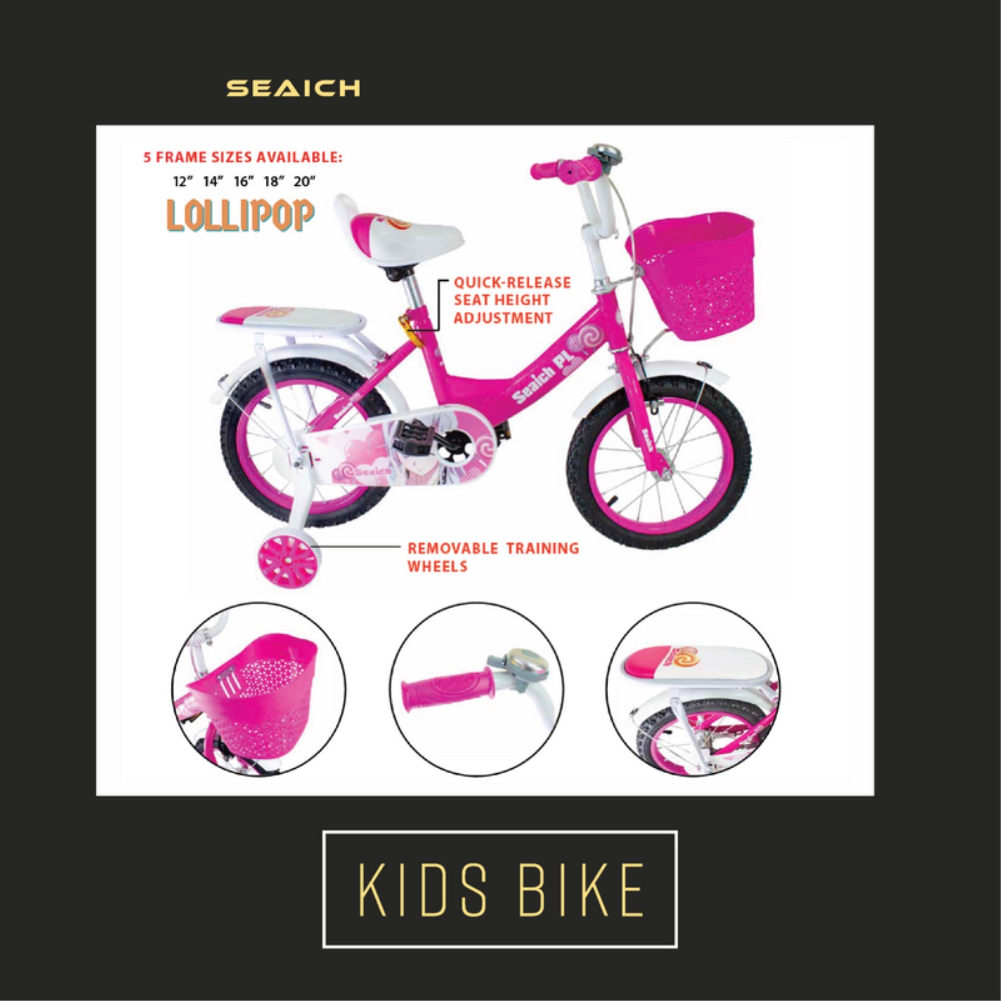 Kids Bike SEAICH Pink Lollipop With Matching Front Basket and Rear Rack 16