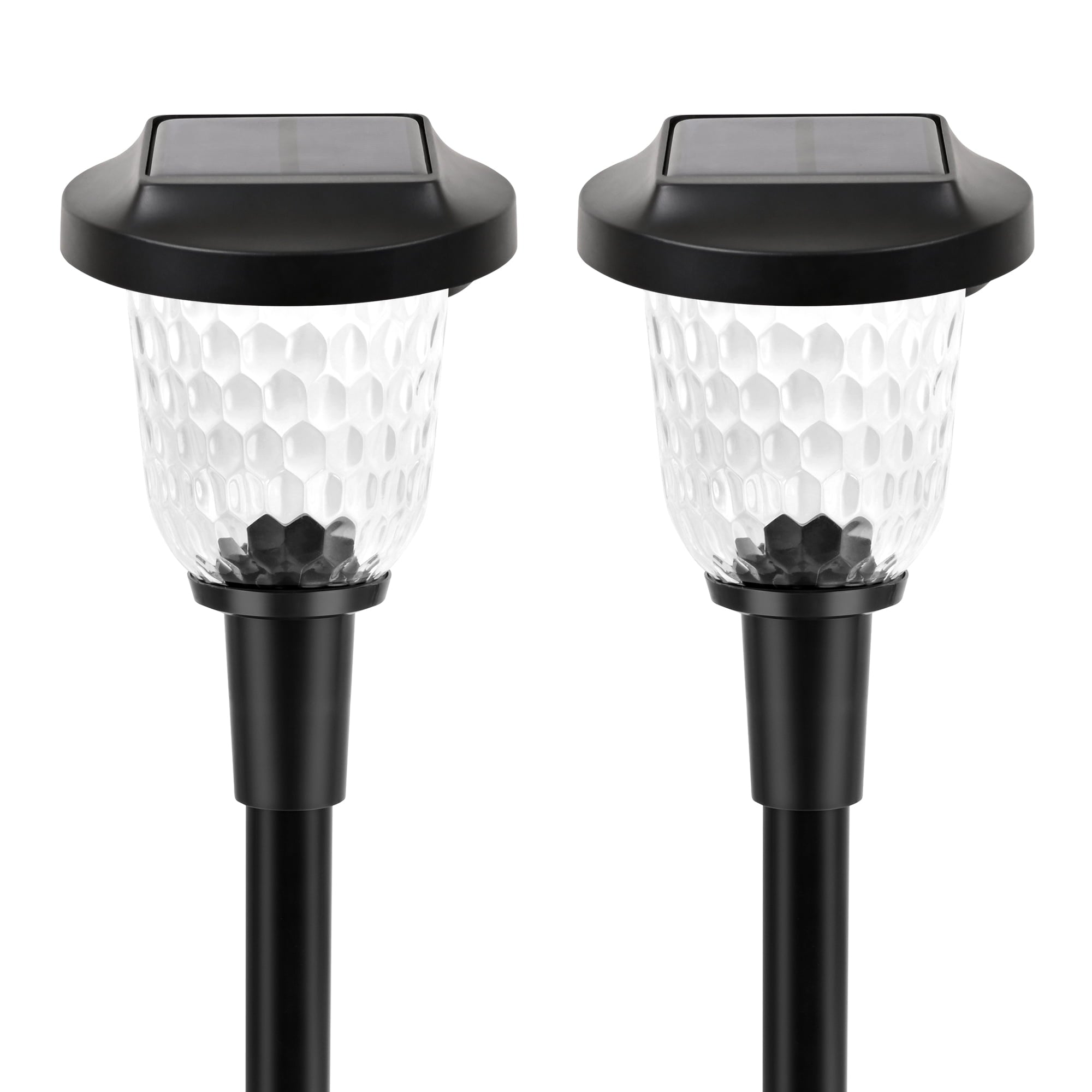 Noahas Solar Lights Outdoor， 2 Pack Super Bright Solar Pathway Lights， Up to 12 Hrs Long Last Auto On/Off Garden Lights Solar Powered Waterproof， Stainless Steel LED Landscape Lighting for Yard