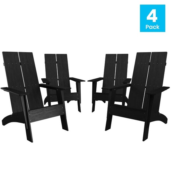 Set of 4 Modern Dual Slat Back Indoor/Outdoor Adirondack Style Chairs