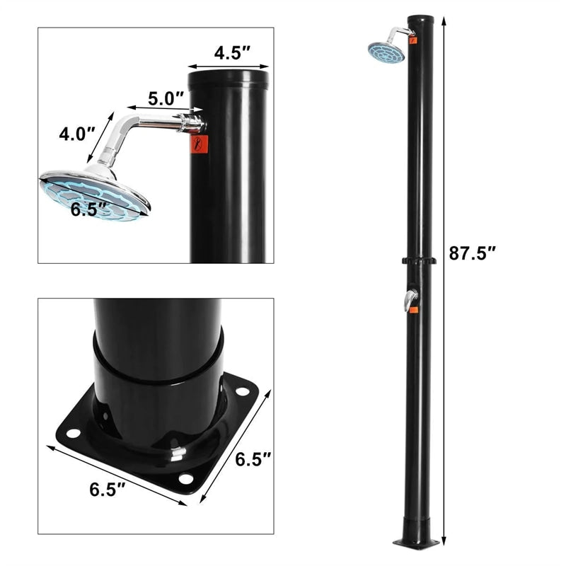 7.2Ft 5.5 Gallon Solar Heated Shower 2-Section Outdoor Shower with Shower Head