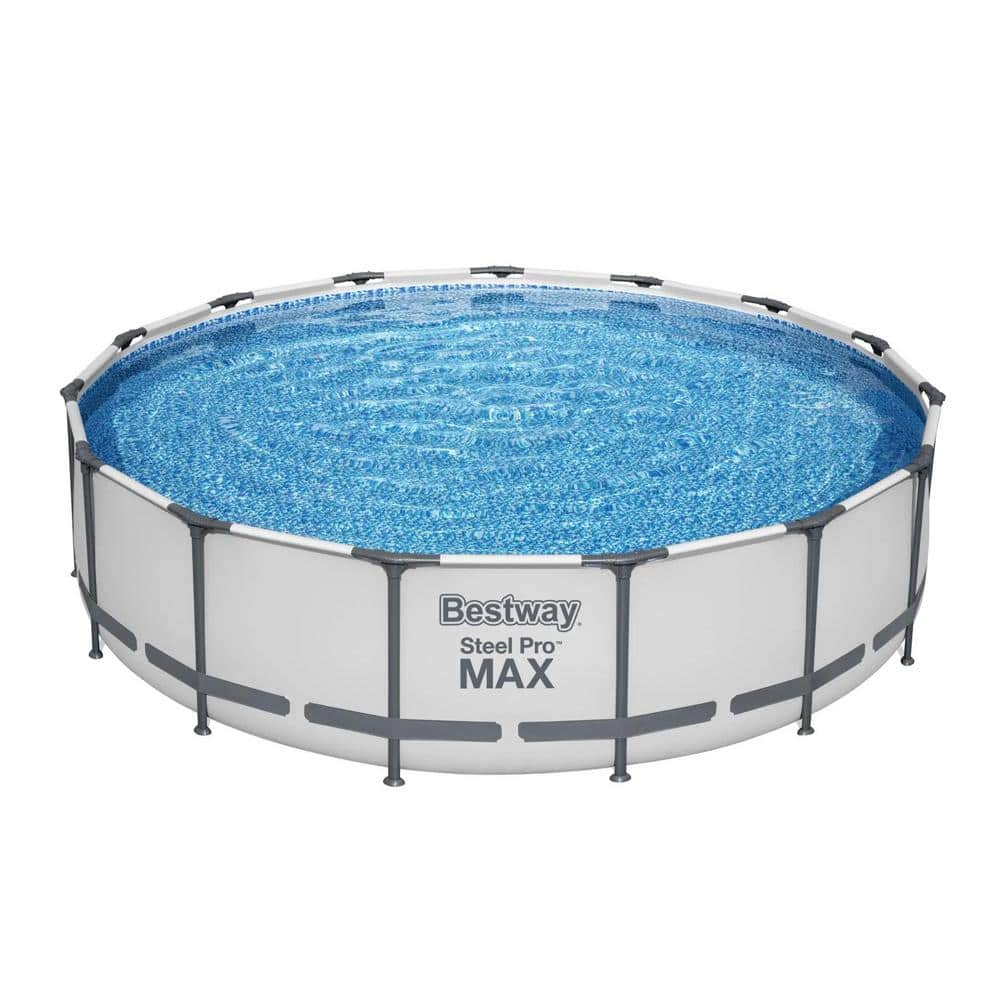 Bestway Pro MAX 15 ft. x 15 ft. Round 42 in. Deep Metal Frame Above Ground Swimming Pool with Pump & Cover 56687E-BW