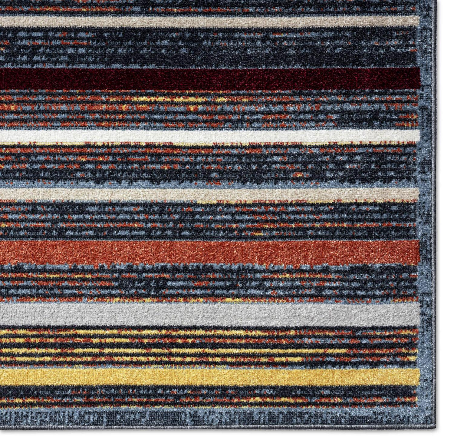 Everwasha c Treasure Striped Modern Machine Washable Area Rug Blue