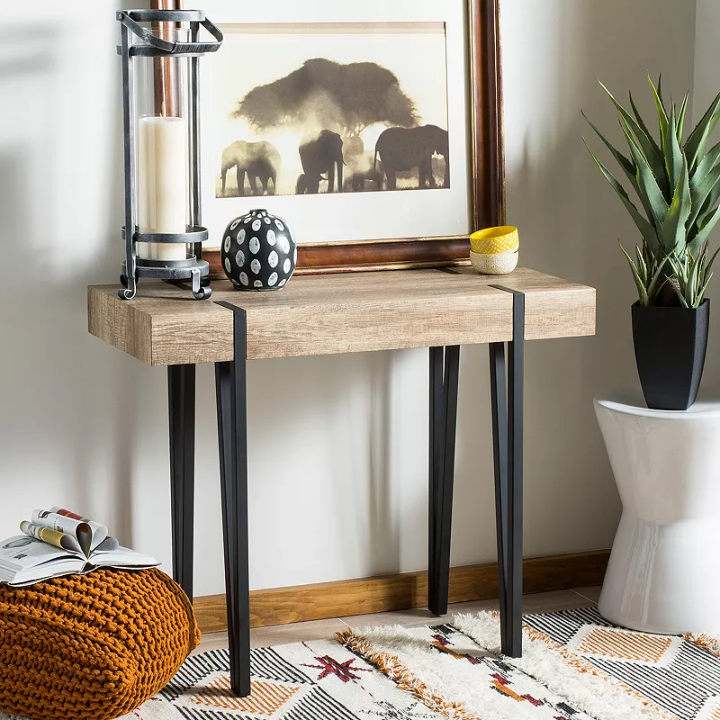 Safavieh Alyssa Rectangular Rustic Midcentury Wood Top Console Table