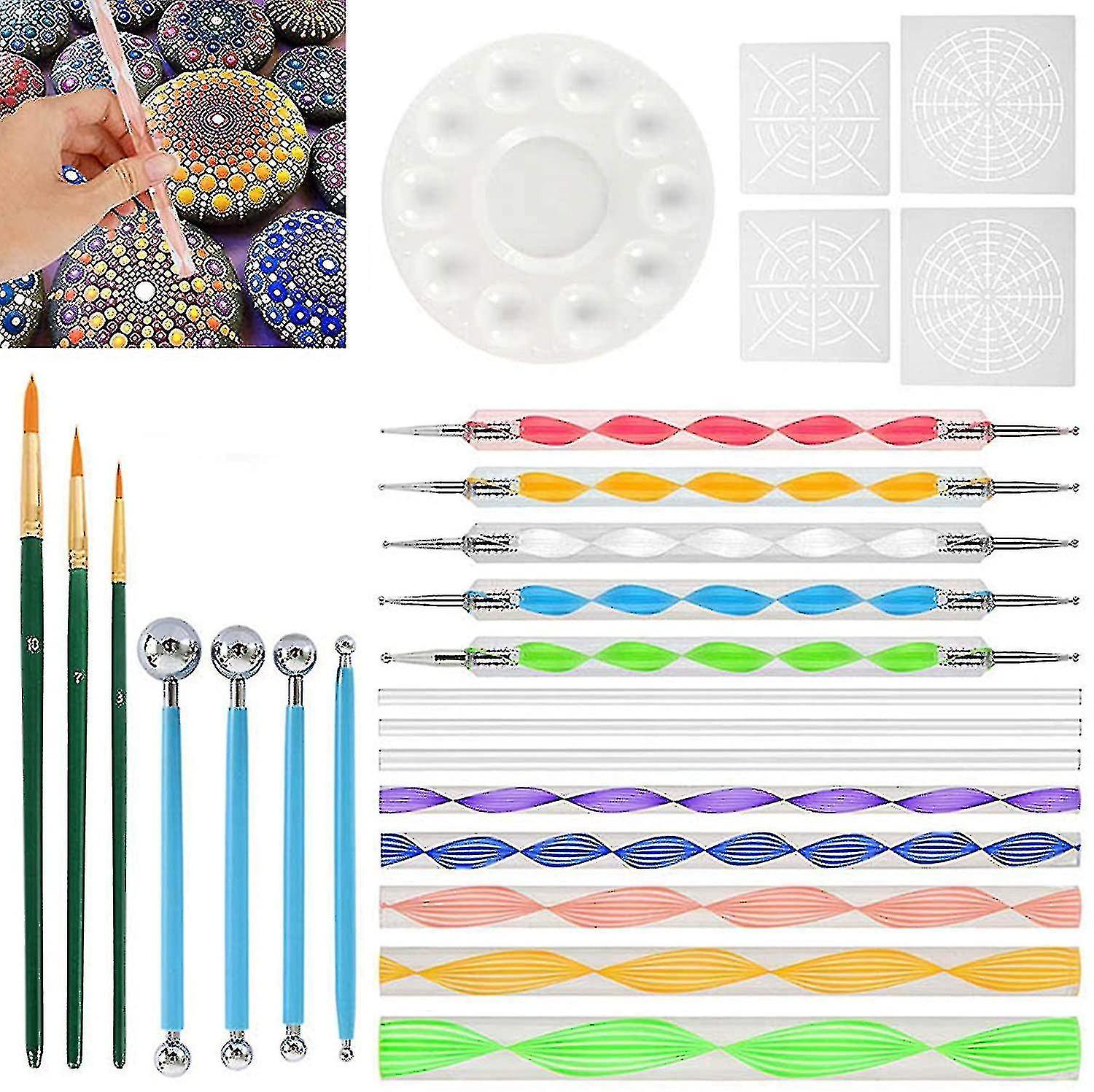 Dotting Tools Kits， 25 Tlg Mandala Dotting Tools Set， Dotting Pens Brushes Stencil Ball Stylus Paint Tray For Painting Rocks Drawing Drafting，ssxjv