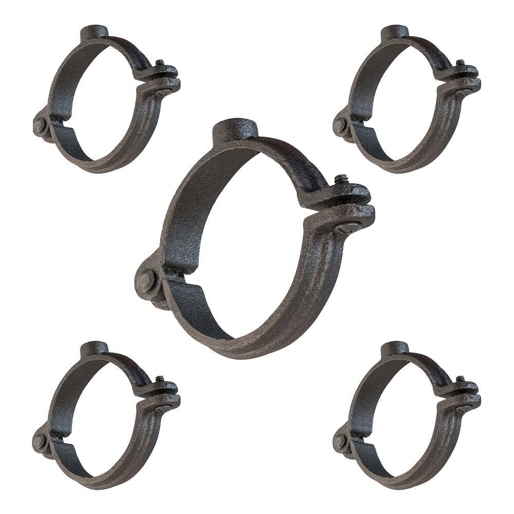 The Plumber's Choice 3 in. Hinged Split Ring Pipe Hanger Malleable Iron Clamp with 78 in. Rod Fitting for Suspending Tubing (5-Pack) 03HSHB-5