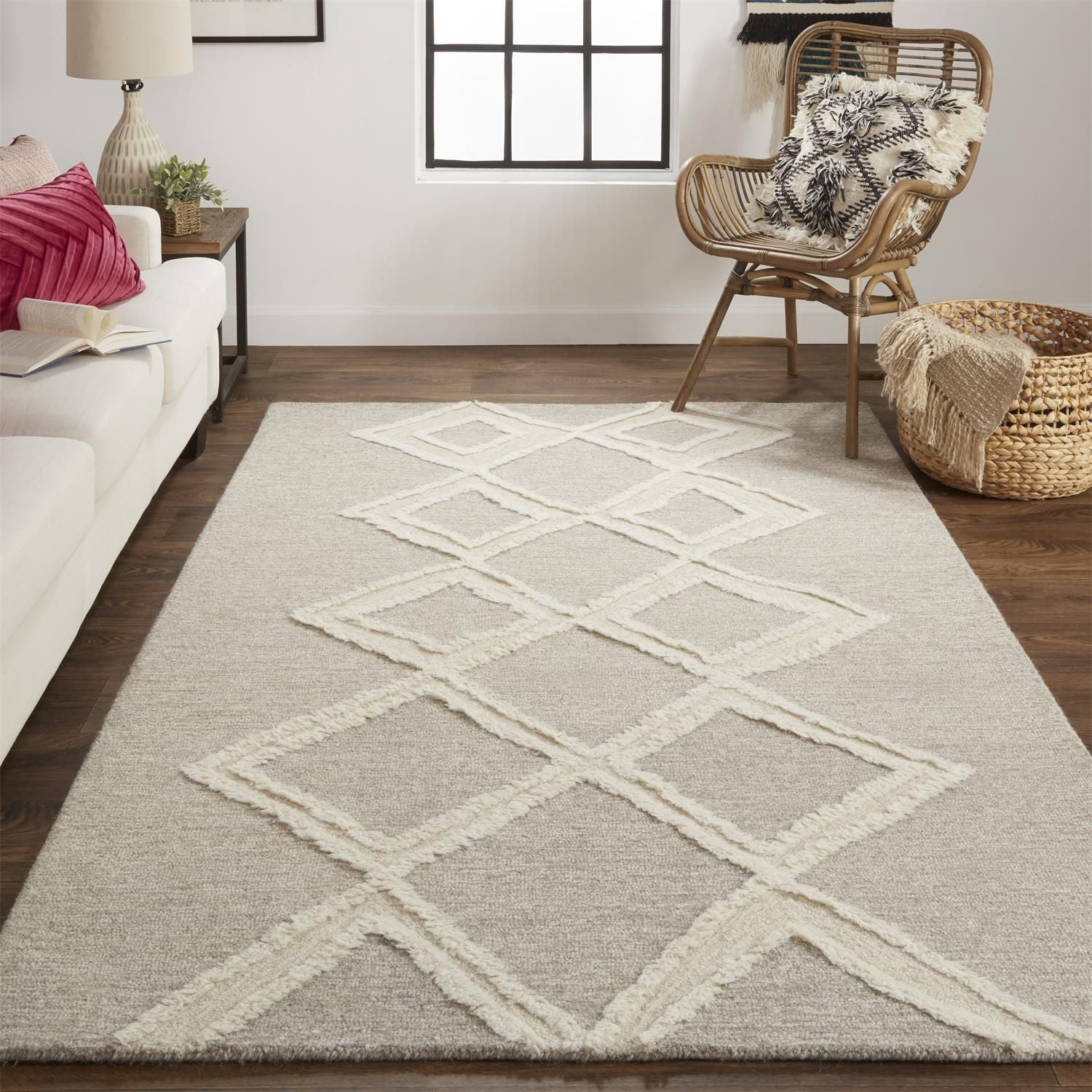 Elika Hand Tufted Taupe and Ivory Rug by BD Fine