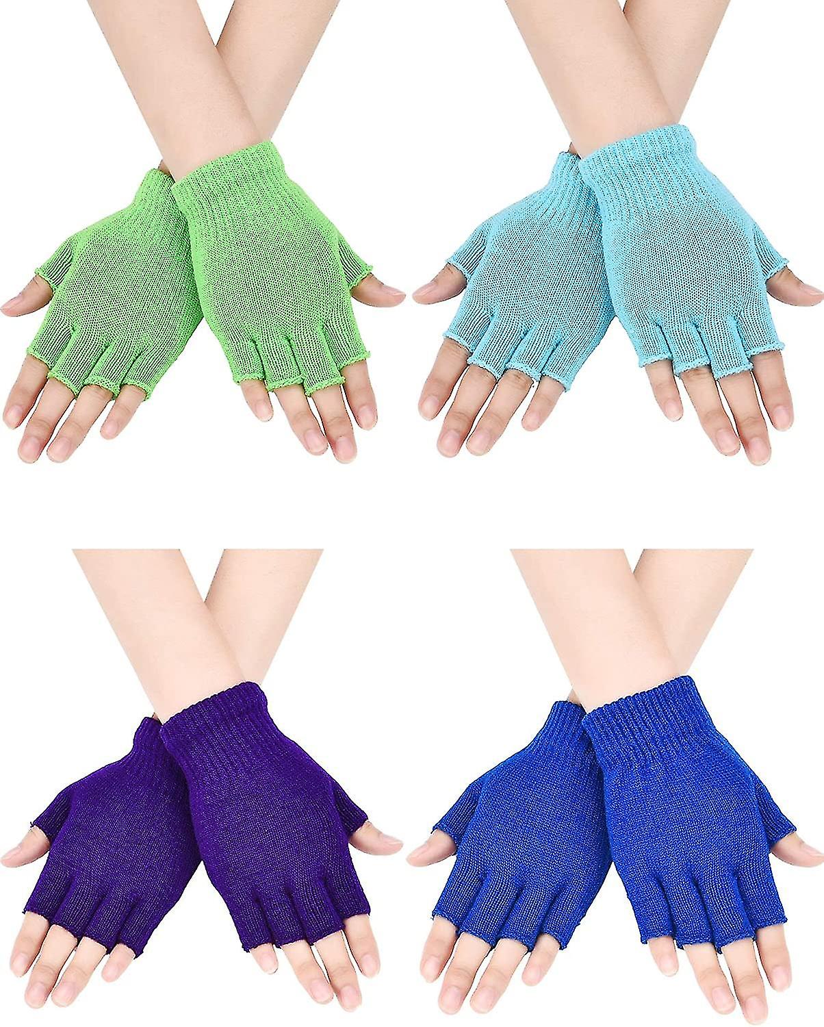 4 Pairs Fingerless Gloves Half Finger Mittens Winter Solid Color Knitted Typing