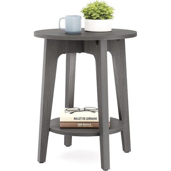 Round Side Table with Lower Shelf，End Table for Small Spaces