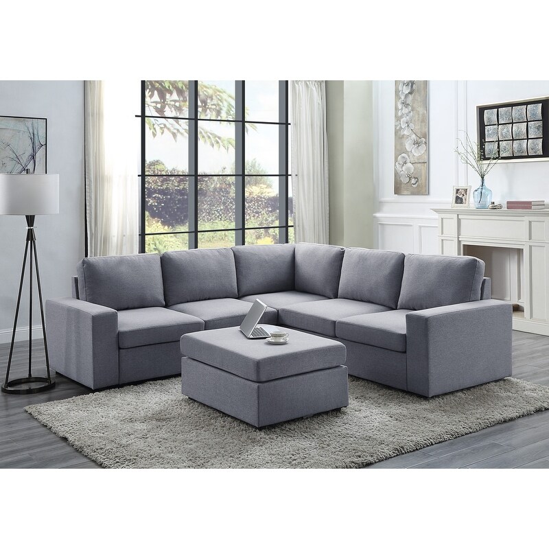 Elliot Sectional Sofa with Ottoman in Linen