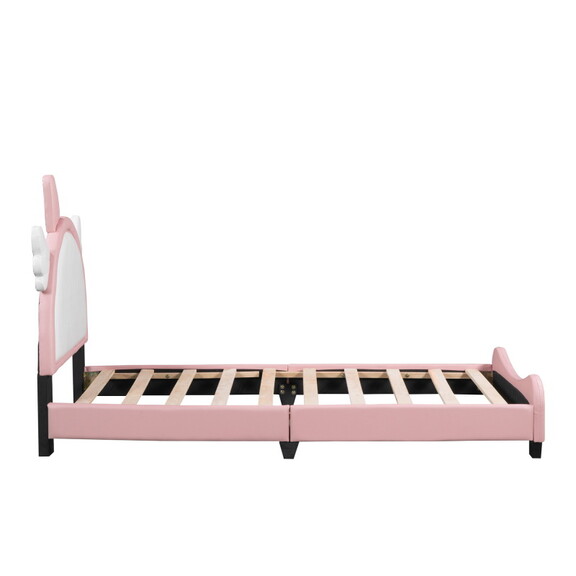 Twin Size Upholstered Platform Bed with Bear shape...