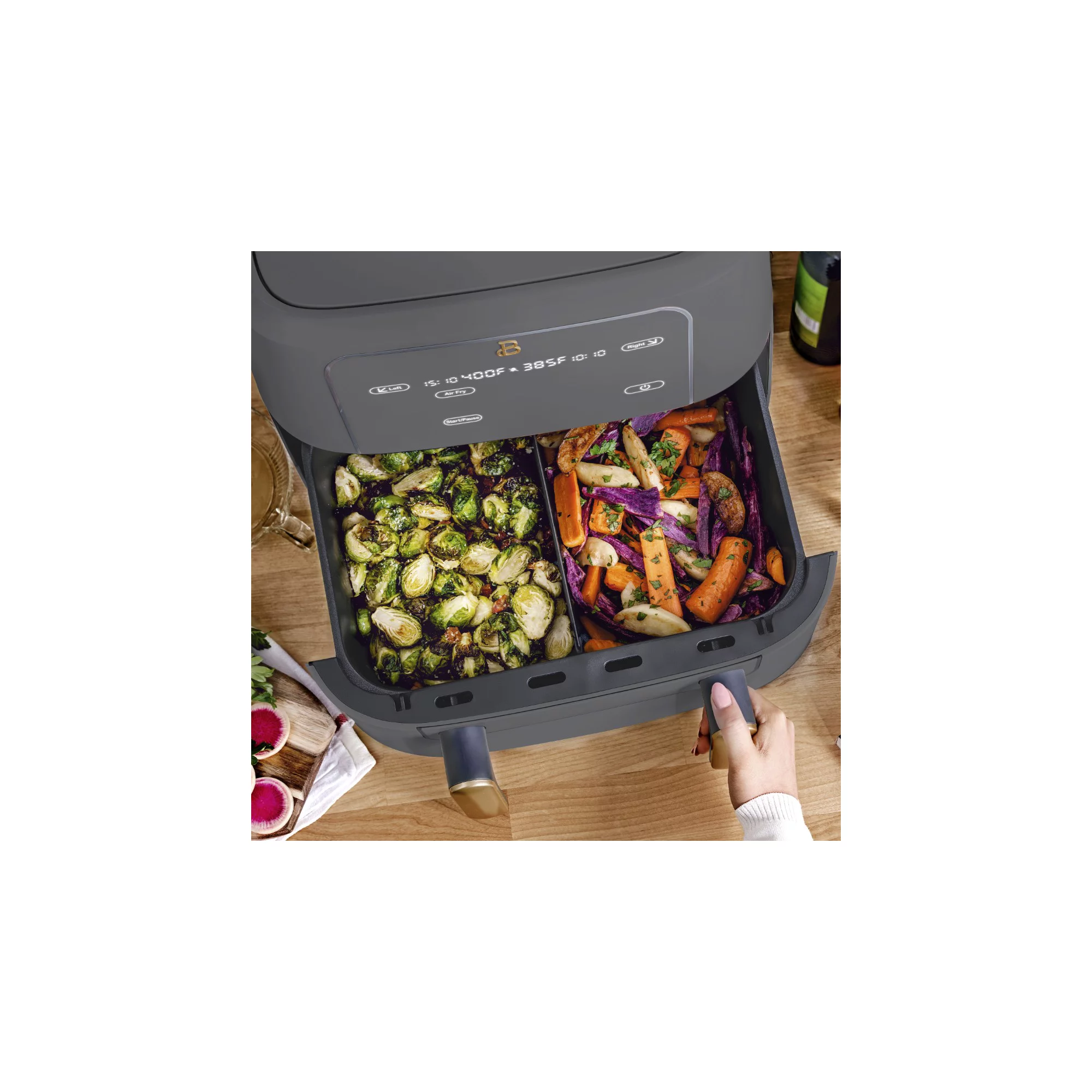 Beautiful 9QT TriZone Air Fryer， Oyster Grey by Drew Barrymore