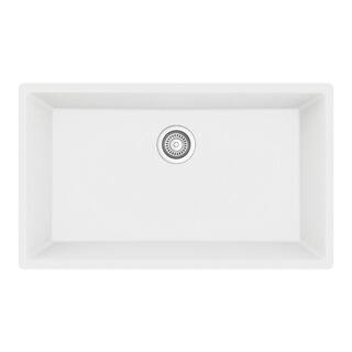 Karran QU- 812 Quartz 32.5 in. Large Single Bowl Undermount Kitchen Sink in White QU-812-WH