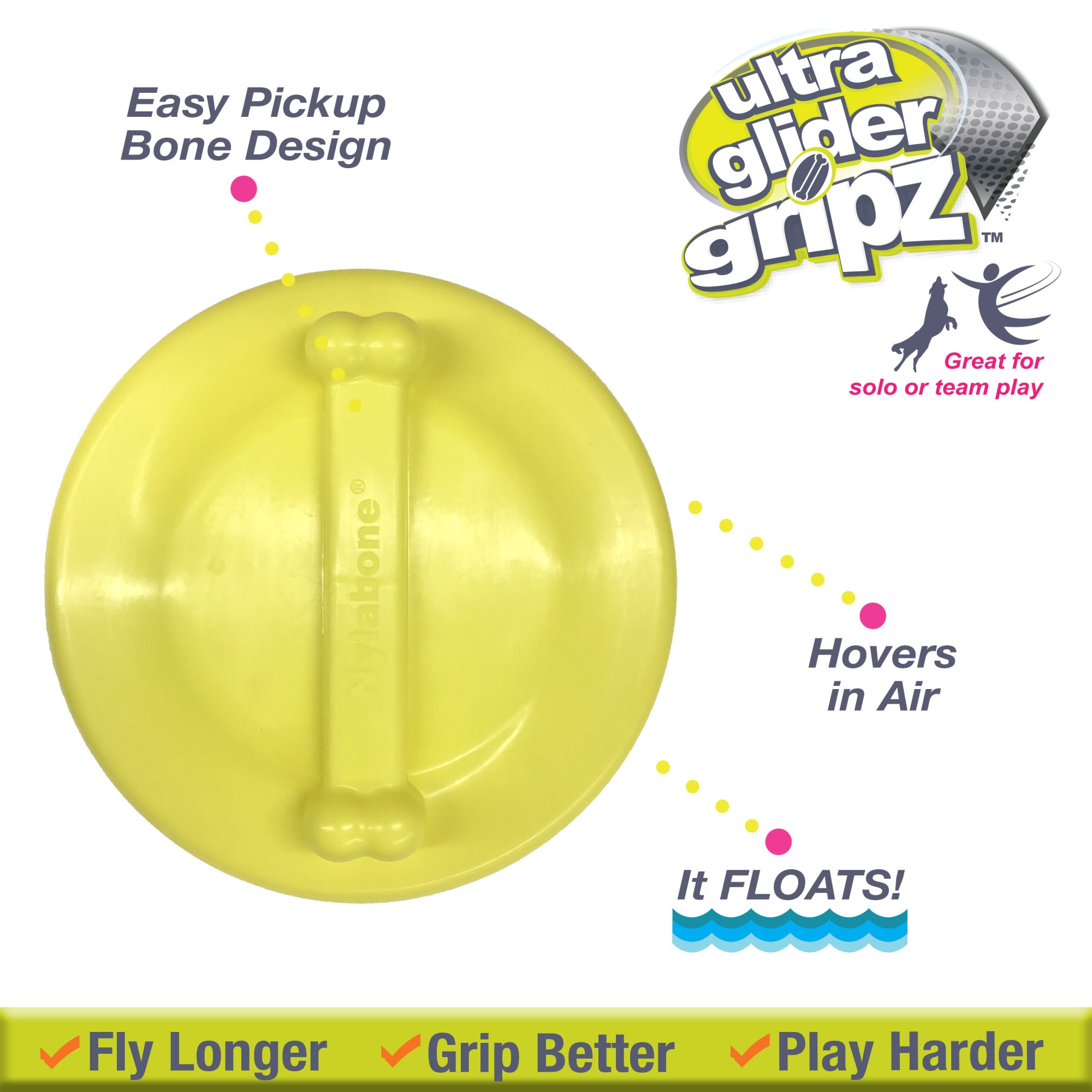 Nylabone Power Play Gripz Ultra Glider Flying Disc Dog Toy， Large