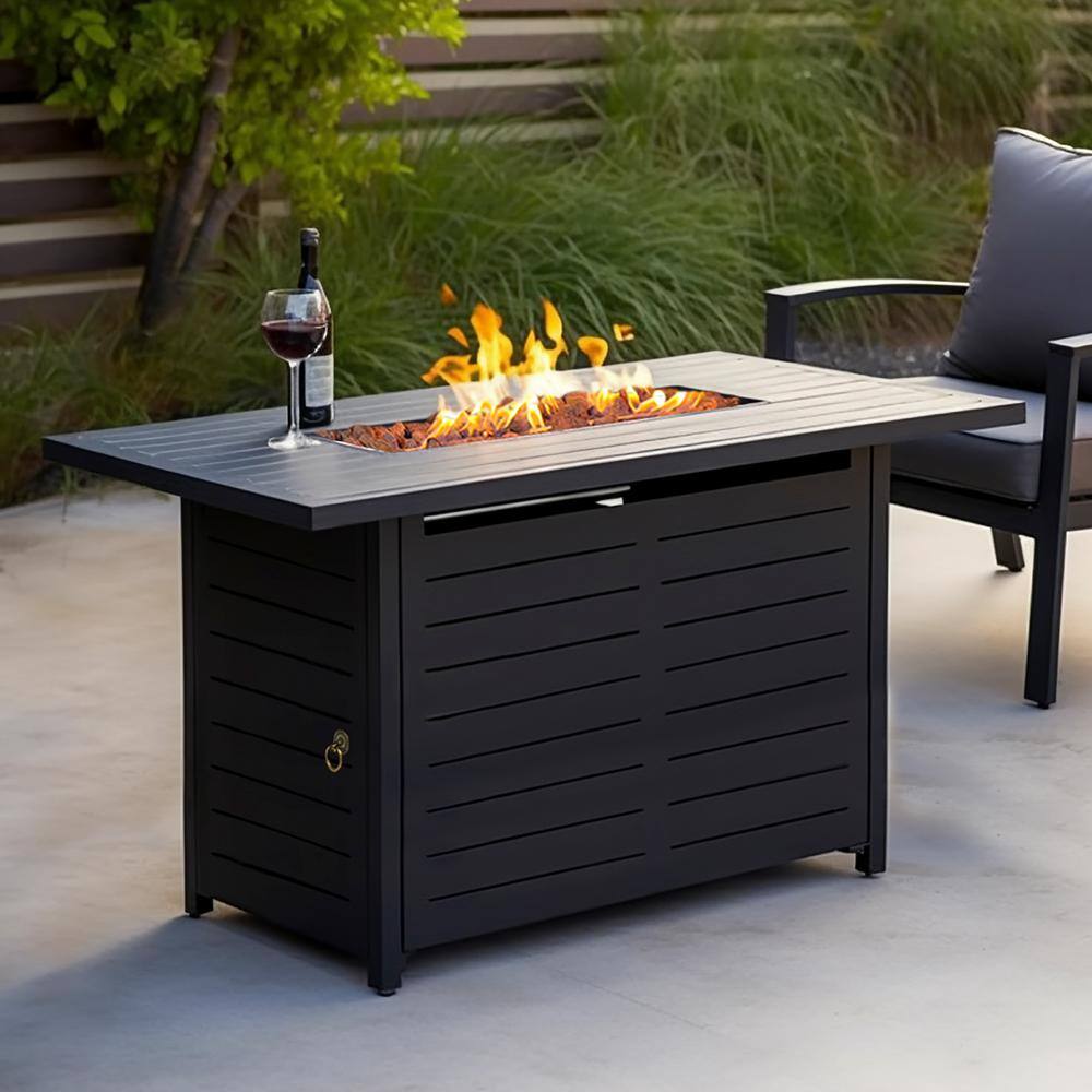 Kinger Home Ore 42 in. 60000 BTU Black Metal Frame Propane Gas Fire Pit Table FP-007TBLK